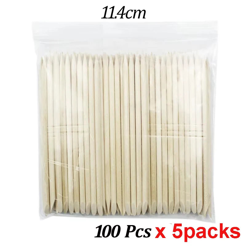 100PCS Cuticle Pusher Remover Nail Art Tools Orange Wood Sticks Rhinestones Picker Bead Pusher Manicure Pedicure Care