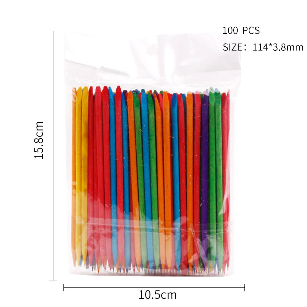 100PCS Cuticle Pusher Remover Nail Art Tools Orange Wood Sticks Rhinestones Picker Bead Pusher Manicure Pedicure Care