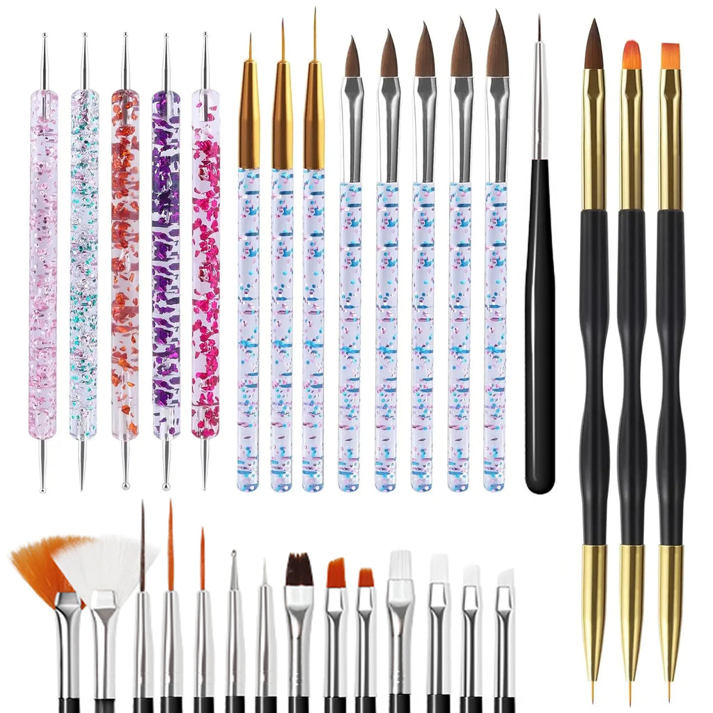 Nail Art Brush Set Gradient Line Painting Dotting Pen Kit Acrylic Handle Gel Polish Crystal Brushes Salon Nails Manicure Tools