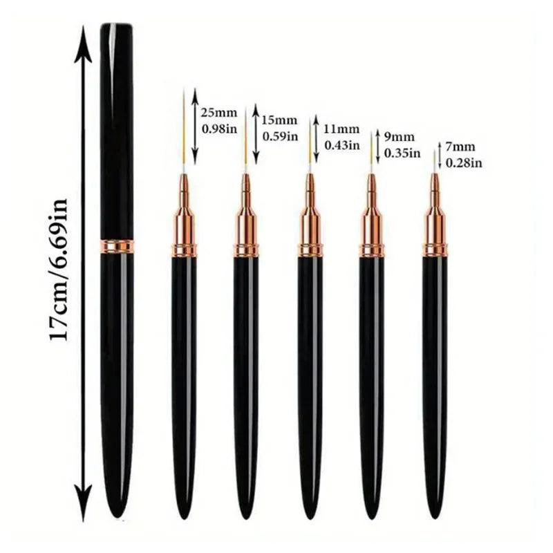 5Pcs Set Nail Art Liner Brushes Set Elongated Lines Striping Drawing UV Gel Painting Nail Design Pen Professional Manicure Tool