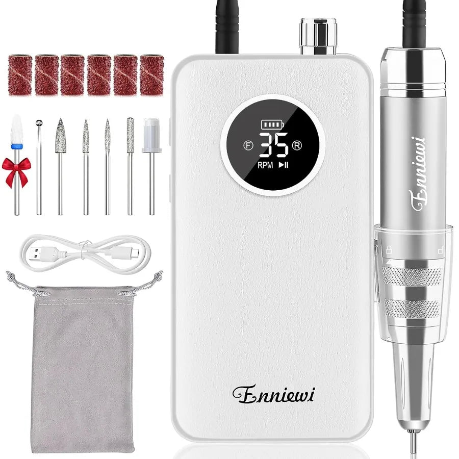 Professional 35000RPM Cordless Electric Nail File Drill for Acrylic Nails and Gel Remover Portable Rechargeable EFile with 7 Bi