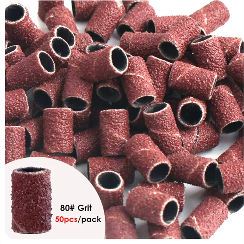 100/50pc Sanding Cap Bands For Electric Manicure Machine 180/120/80 Grit Nail Drill Grinding Bit Files Pedicure Tool Set