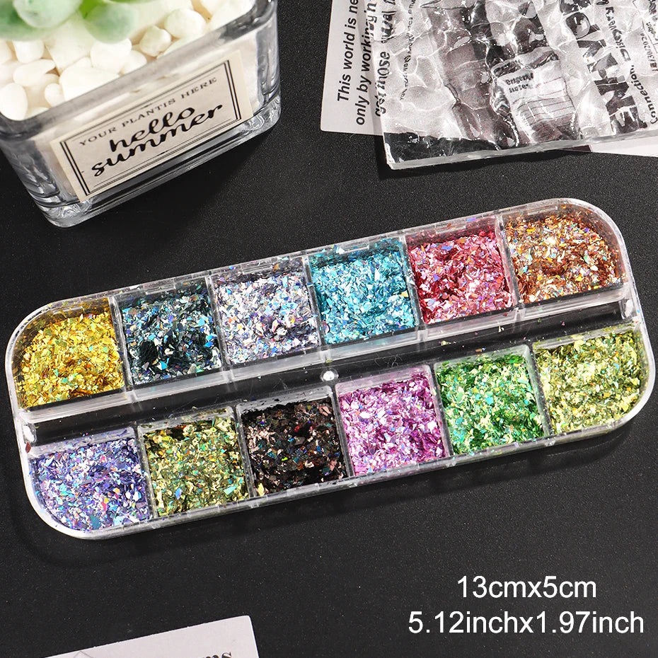 12 Holographic Glitter Nail Art Sequins Sparkly Irregular Nail Flakes Powder Nail Art Mermaid Makeup Manicure Decorations