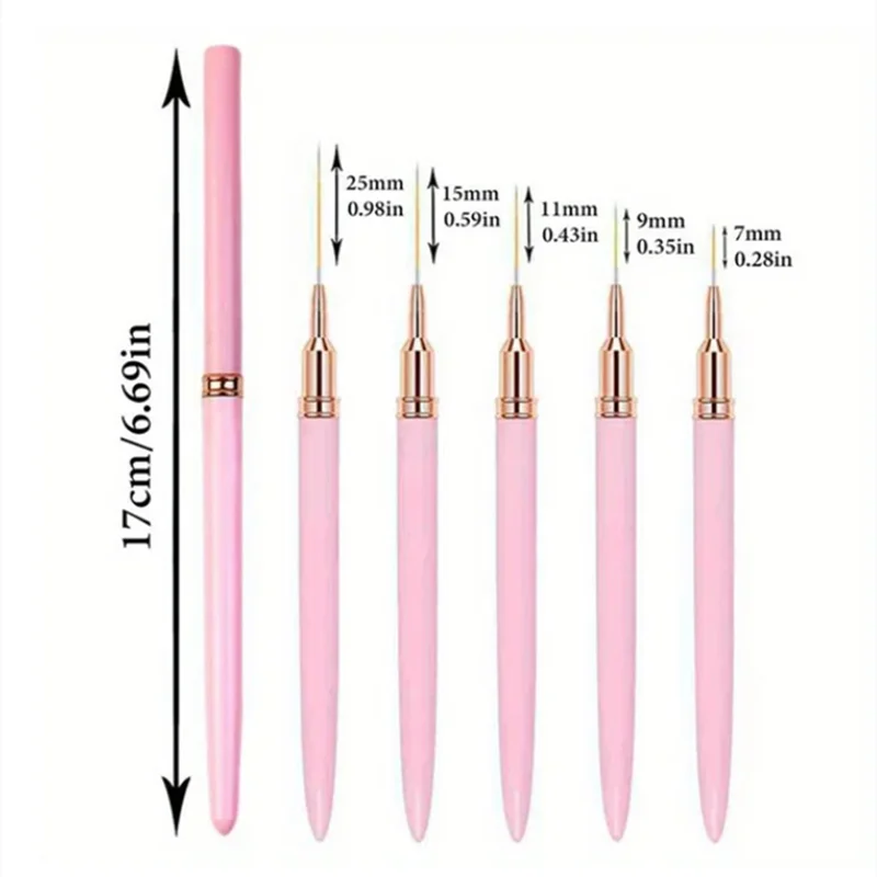 5Pcs Set Nail Art Liner Brushes Set Elongated Lines Striping Drawing UV Gel Painting Nail Design Pen Professional Manicure Tool