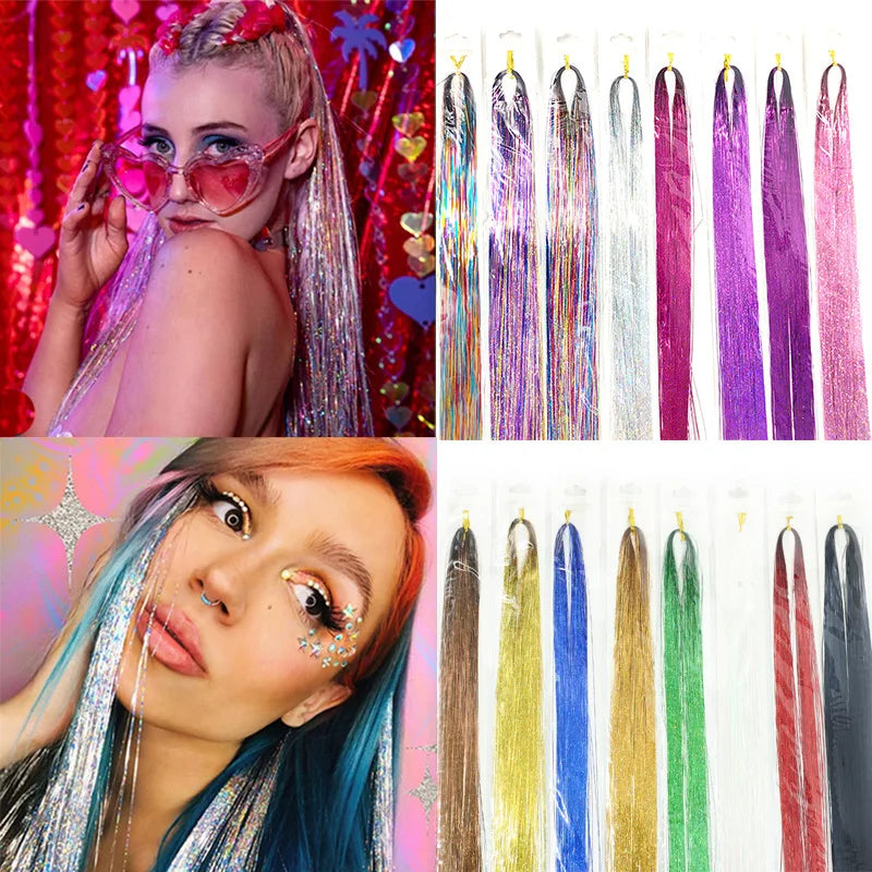 Shiny Sparkle Hair Tinsel  Colorful Glitter Bling Hair Extension Twinkle Kit Rainbow Women Hair Dazzles Accessories for Braiding