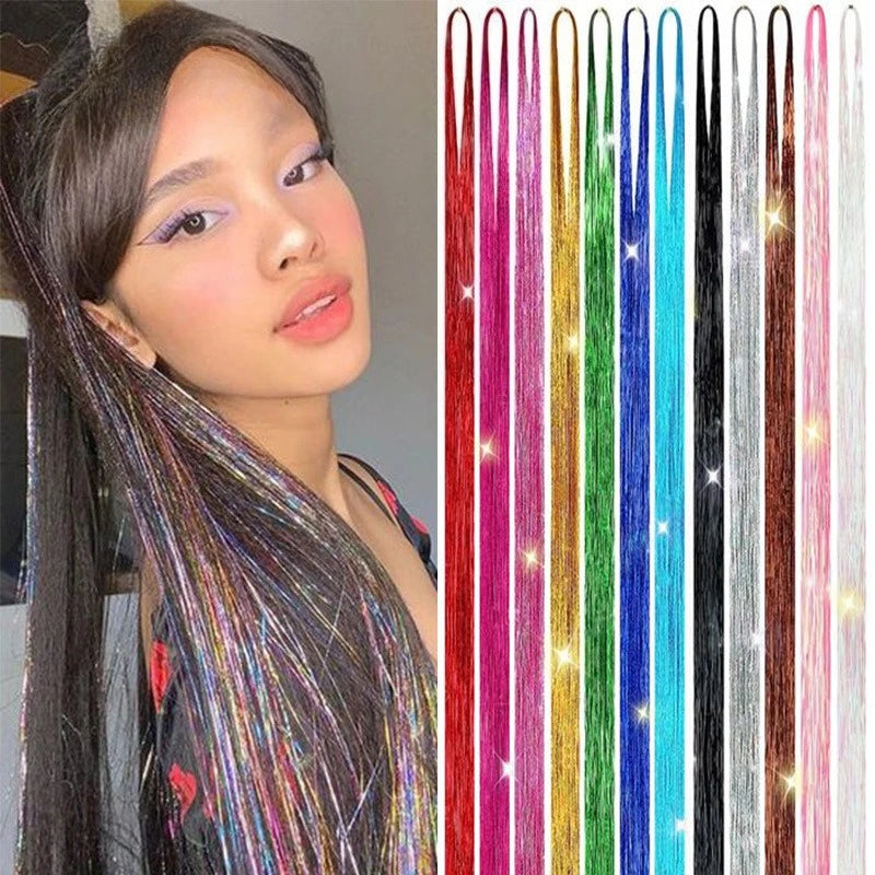 Shiny Sparkle Hair Tinsel  Colorful Glitter Bling Hair Extension Twinkle Kit Rainbow Women Hair Dazzles Accessories for Braiding