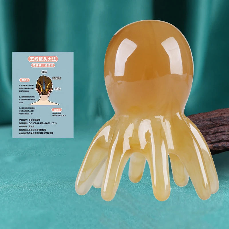 Octopus Massage Comb Head Meridian Scraping Scalp Massage Brush Acupuncture Gua Sha Massage Comb Fatigue Relief Massage