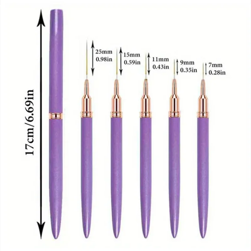 5Pcs Set Nail Art Liner Brushes Set Elongated Lines Striping Drawing UV Gel Painting Nail Design Pen Professional Manicure Tool