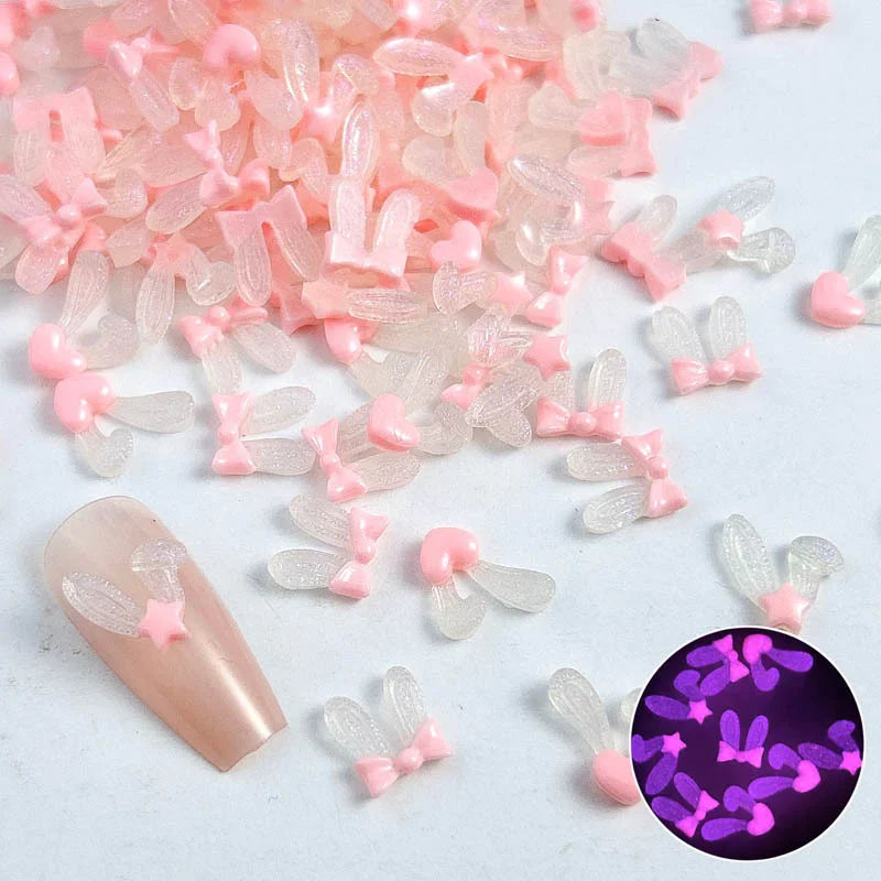 50pcs 3D Aurora Clear Resin Bow Nail Art Charms Cute Butterfly Glitter Nails Decoration Supplies Jewellery Accessories DIY