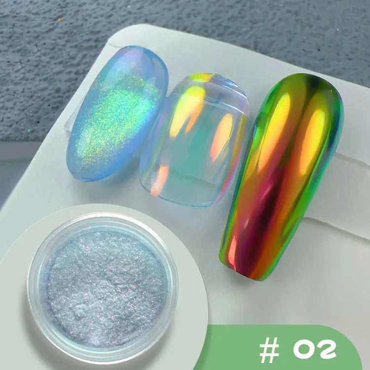 1 jar Pearl Effect Nail Powders Mirror Aurora Chrome Mermaid Nails Art Powder Rainbow AB Magic Mirror Pearl Shell Powder