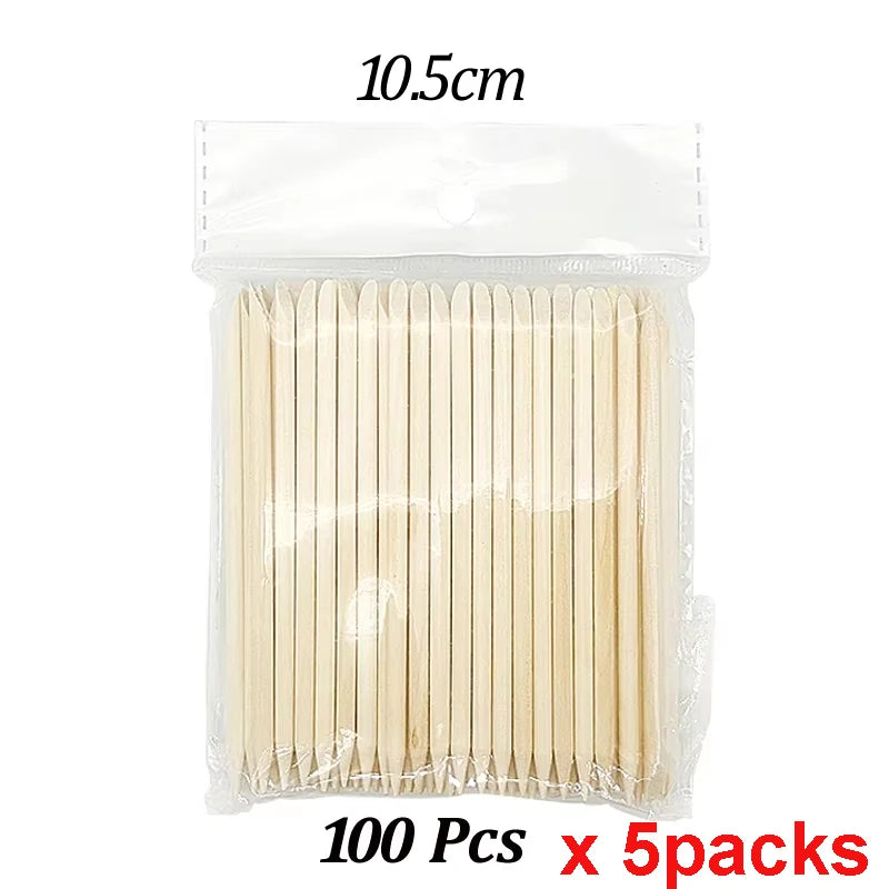 100PCS Cuticle Pusher Remover Nail Art Tools Orange Wood Sticks Rhinestones Picker Bead Pusher Manicure Pedicure Care