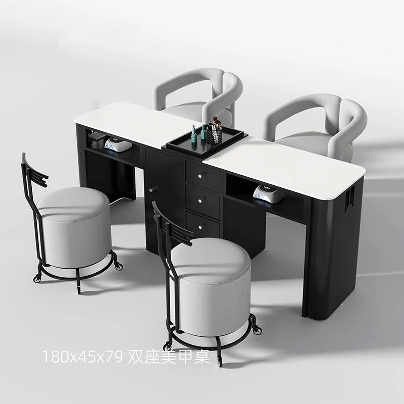 Modern Light Luxury Marble Desktop Nail Salon Table Work Station Beauty Salon Furniture Wood  Manicure Table