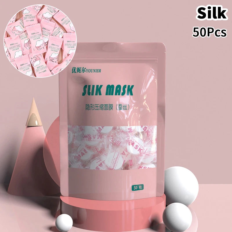 New Candy Disposable Compressed Facial Mask 20/50/100Pcs Face Mask Facial Towel Coin Wrapped Tissues Paper Skin Care Silk/Cotton
