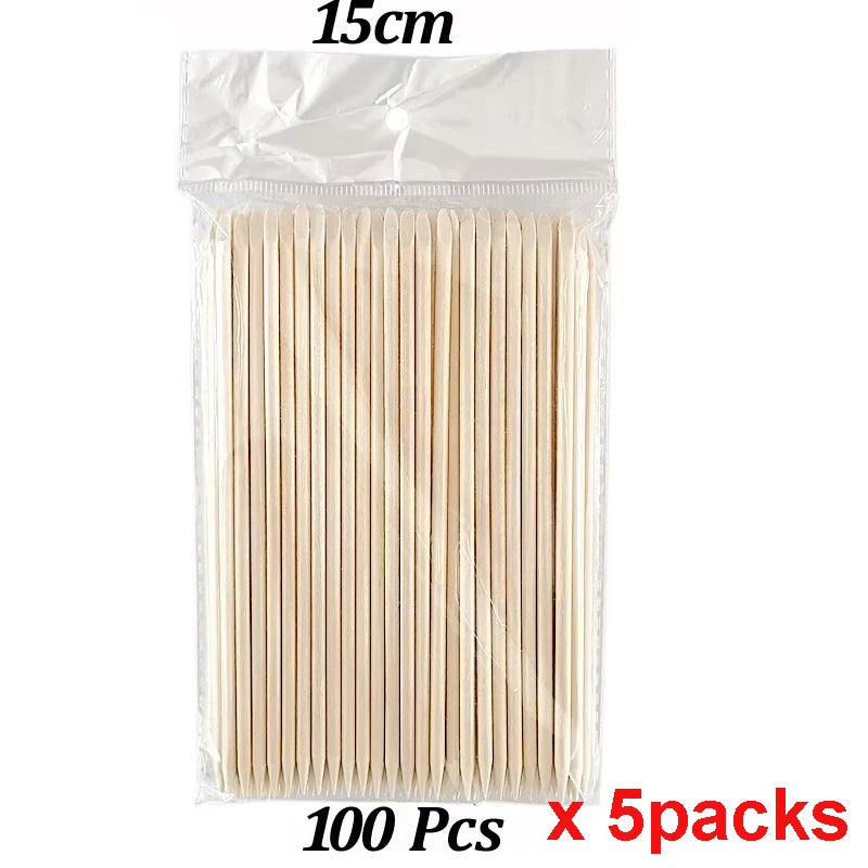 100PCS Cuticle Pusher Remover Nail Art Tools Orange Wood Sticks Rhinestones Picker Bead Pusher Manicure Pedicure Care
