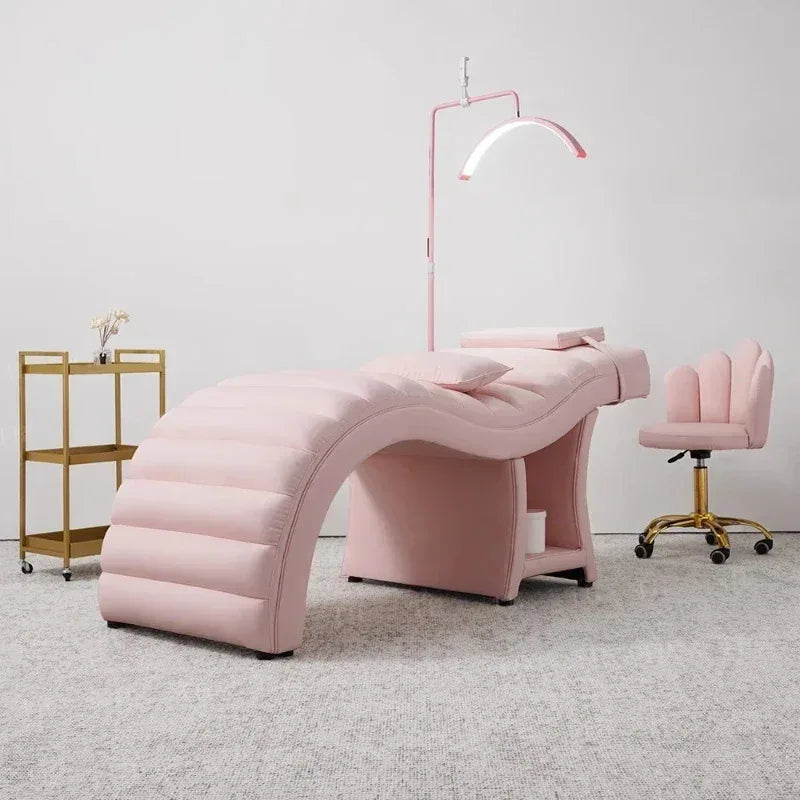 Minimalist Pink S-shaped Massage Bed Eyelash Spa Beauty Salon Furniture