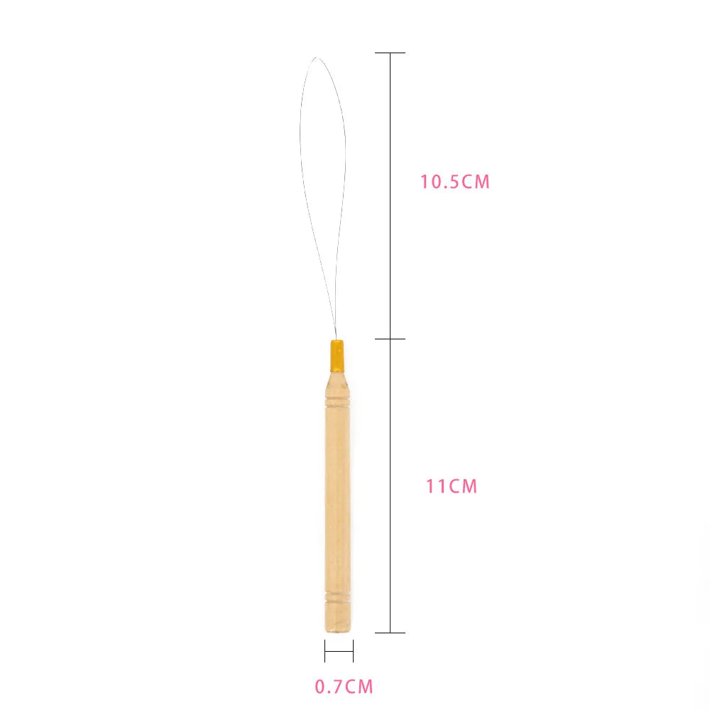 Wooden Handle Hair Extension Tool Accessories Cross Stitch Pulling Needle Beads Micro Rings Loop Threader Pulling Needle