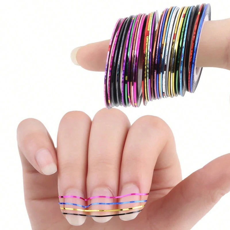 30PCS Nail Striping Tape Metallic Yarn Line 3d Nail Art Tool Colour Rolls Nail Decals DIY Nail Tips Sticker Decoration