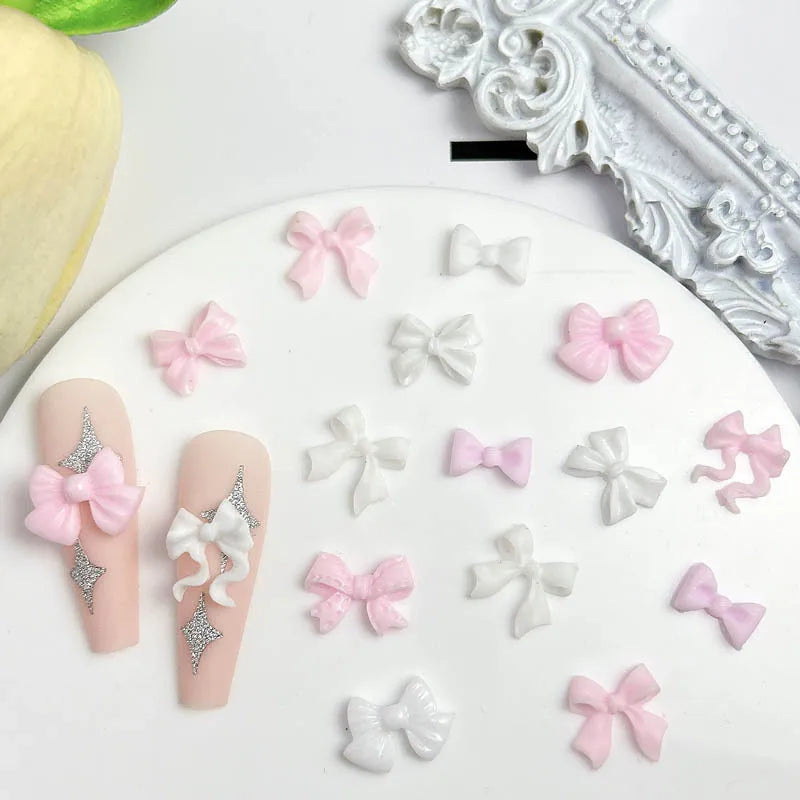 50pcs 3D Aurora Clear Resin Bow Nail Art Charms Cute Butterfly Glitter Nails Decoration Supplies Jewellery Accessories DIY