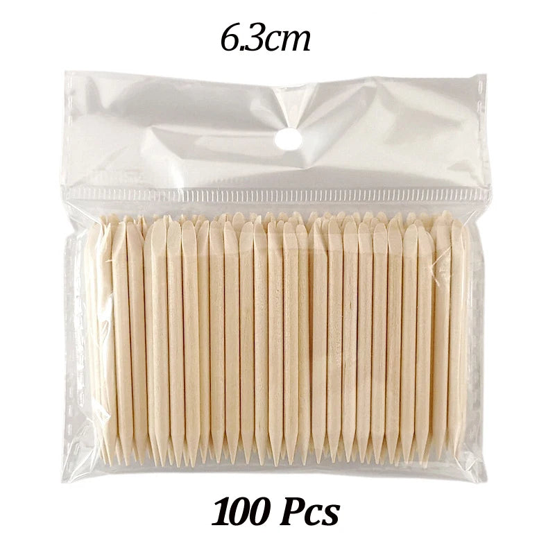 100PCS Cuticle Pusher Remover Nail Art Tools Orange Wood Sticks Rhinestones Picker Bead Pusher Manicure Pedicure Care