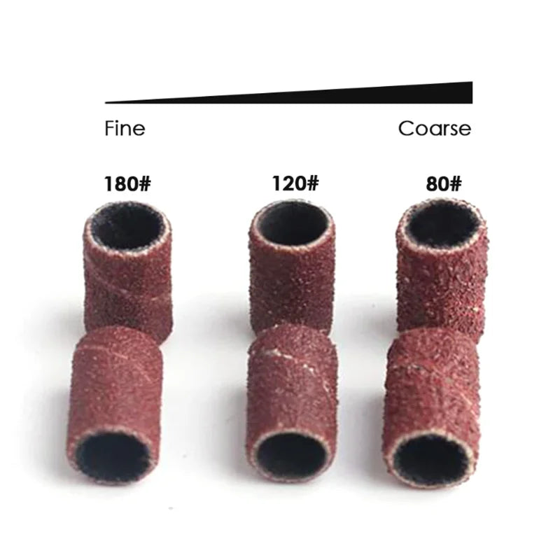 100/50pc Sanding Cap Bands For Electric Manicure Machine 180/120/80 Grit Nail Drill Grinding Bit Files Pedicure Tool Set