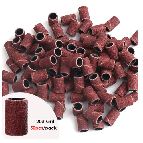 100/50pc Sanding Cap Bands For Electric Manicure Machine 180/120/80 Grit Nail Drill Grinding Bit Files Pedicure Tool Set