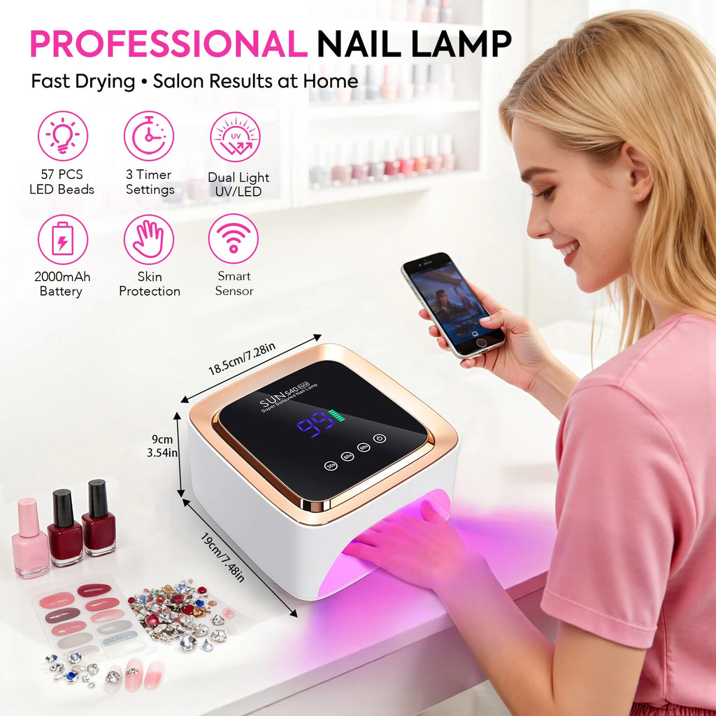 Professional 57LEDS UV LED Light Rechargeable 180W Nail Drying Light With Smart Sensor Nails For Manicure Equipment