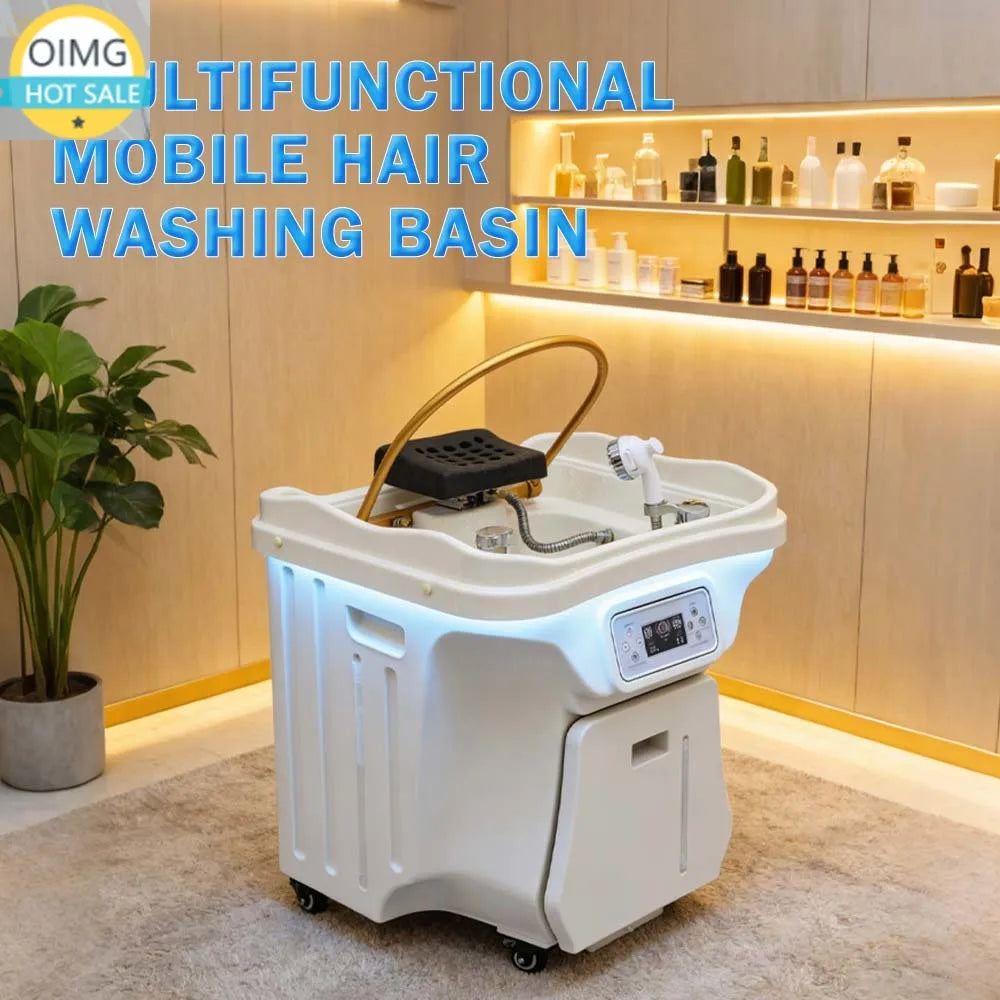 No Plumbing Head Spa Basin Portable Mobile Shampoo Basin Hair Washing Sink with 30L Waste Water Bucket 60L Water Tank Heater