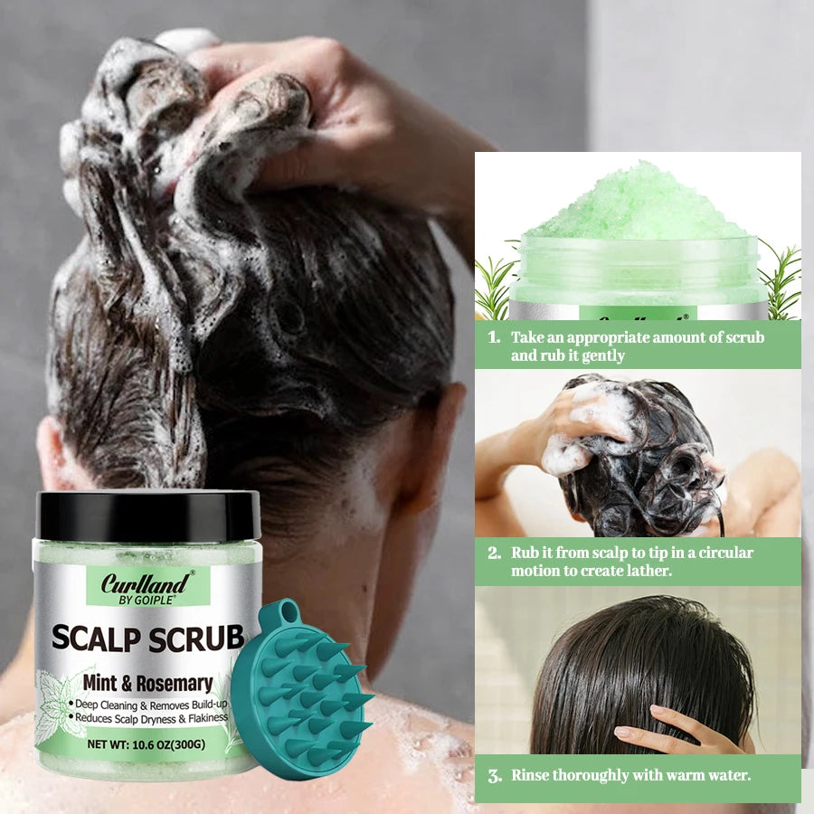 Scalp Scrub Mint & Rosemary Deep Clean Removes Build-up Moisturize Cool Soothe Hair Scalp or Exfoliating Scrub Silicone Massager