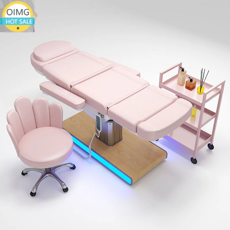 Modern Pink Electric Massage Tables Beds Salon Furniture pink Gold Facial Bed Beauty Salon Equipment Japanese Head Spa Bed