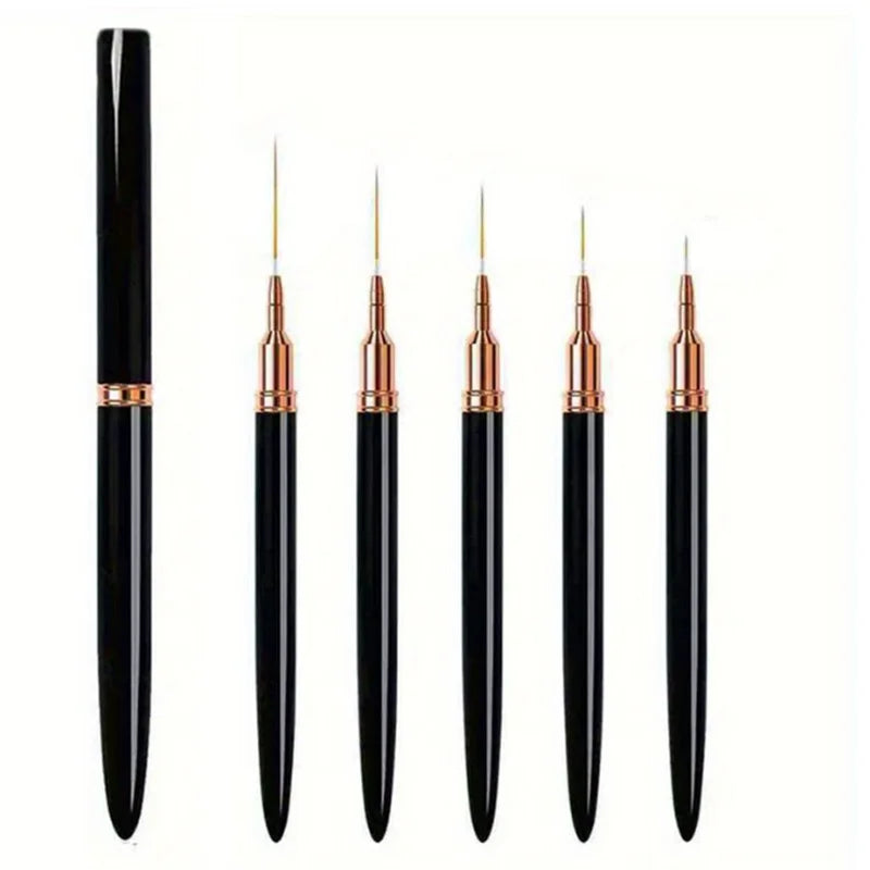 5Pcs Set Nail Art Liner Brushes Set Elongated Lines Striping Drawing UV Gel Painting Nail Design Pen Professional Manicure Tool