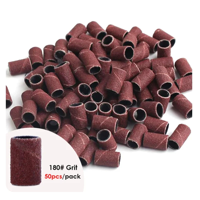 100/50pc Sanding Cap Bands For Electric Manicure Machine 180/120/80 Grit Nail Drill Grinding Bit Files Pedicure Tool Set