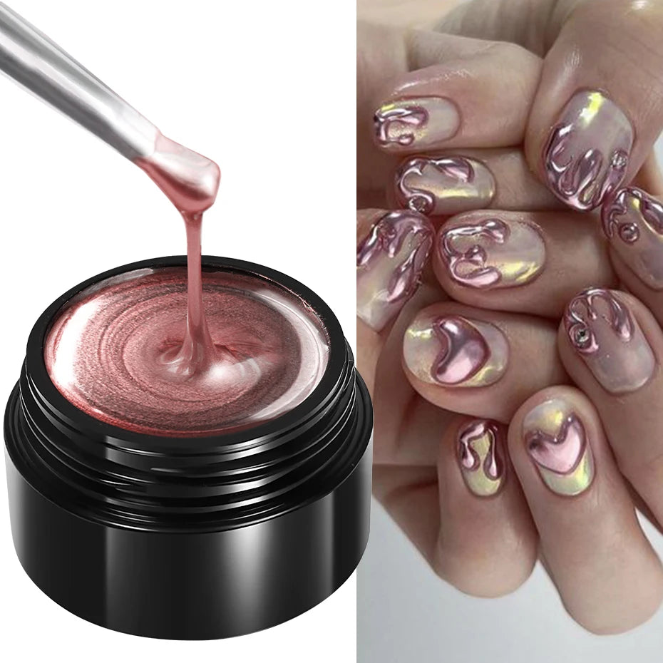 Metallic Painting Gel Chrome Gold Silver Rose Gold Mirror Effect Nail Polish Super Bright Drawing Line French Nail Art Varnish