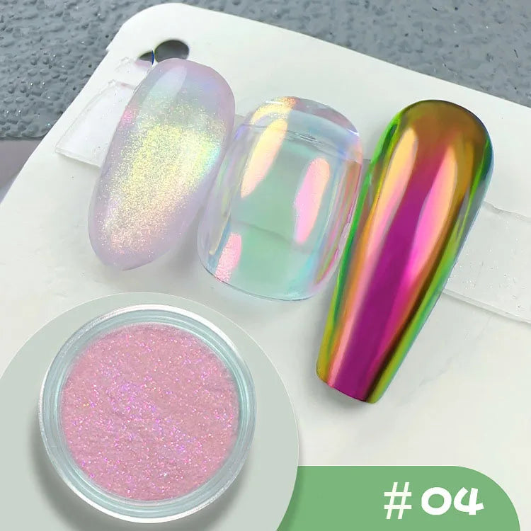 1 jar Pearl Effect Nail Powders Mirror Aurora Chrome Mermaid Nails Art Powder Rainbow AB Magic Mirror Pearl Shell Powder