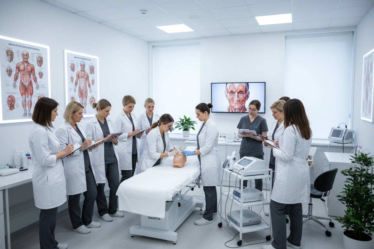 create an image of students learning aesthetics treatments 