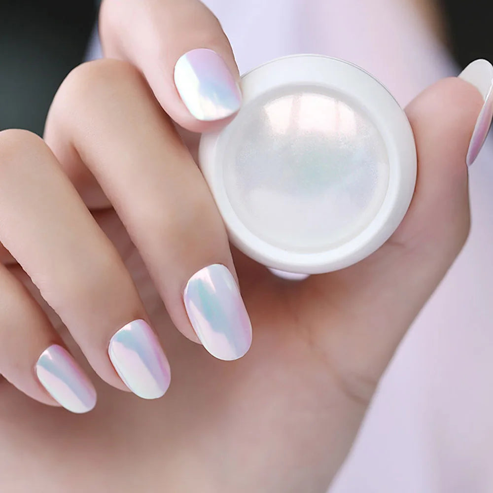 1 jar Pearl Effect Nail Powders Mirror Aurora Chrome Mermaid Nails Art Powder Rainbow AB Magic Mirror Pearl Shell Powder
