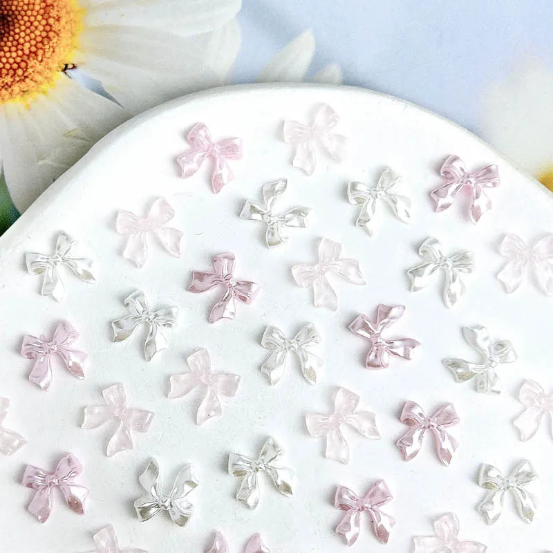 50pcs 3D Aurora Clear Resin Bow Nail Art Charms Cute Butterfly Glitter Nails Decoration Supplies Jewellery Accessories DIY
