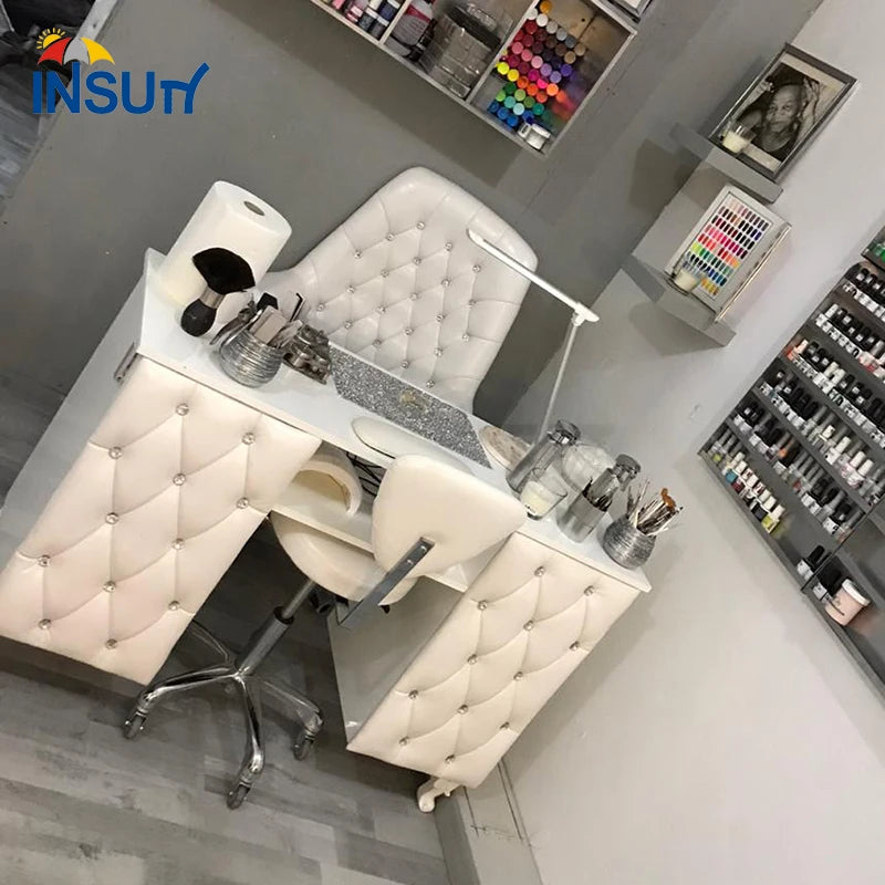 Modern pink Leather Nail Table Beauty Salon Furniture Manicure Table