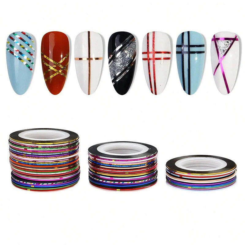 30PCS Nail Striping Tape Metallic Yarn Line 3d Nail Art Tool Colour Rolls Nail Decals DIY Nail Tips Sticker Decoration