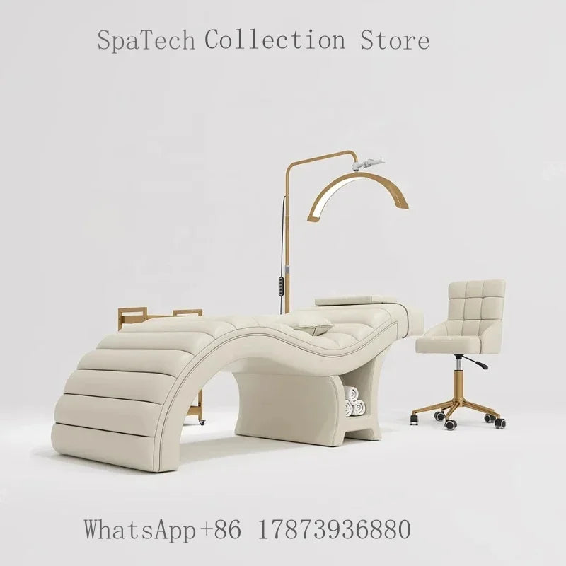 Minimalist Pink S-shaped Massage Bed Eyelash Spa Beauty Salon Furniture
