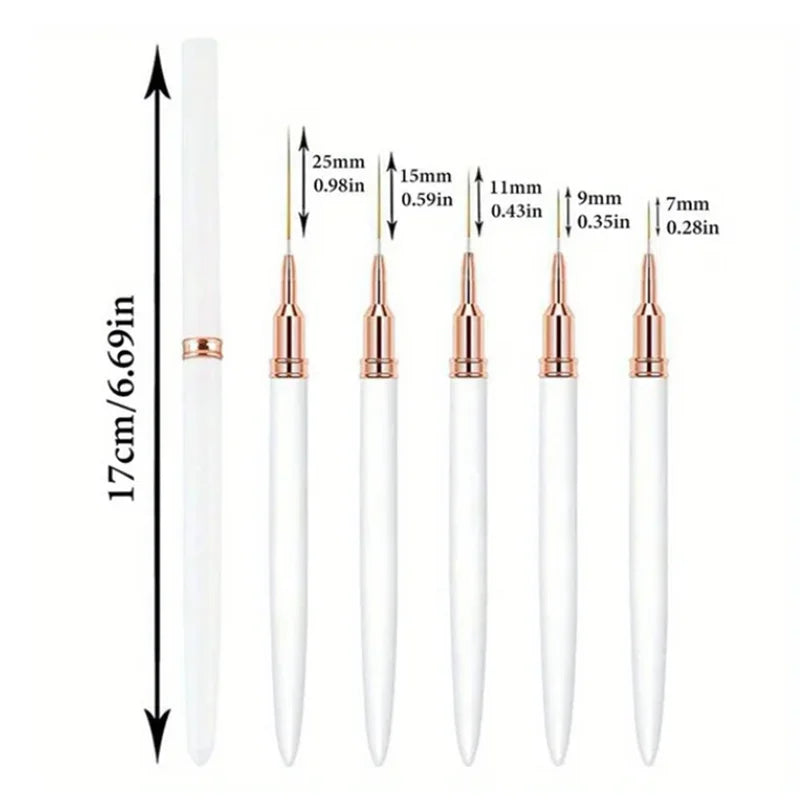 5Pcs Set Nail Art Liner Brushes Set Elongated Lines Striping Drawing UV Gel Painting Nail Design Pen Professional Manicure Tool