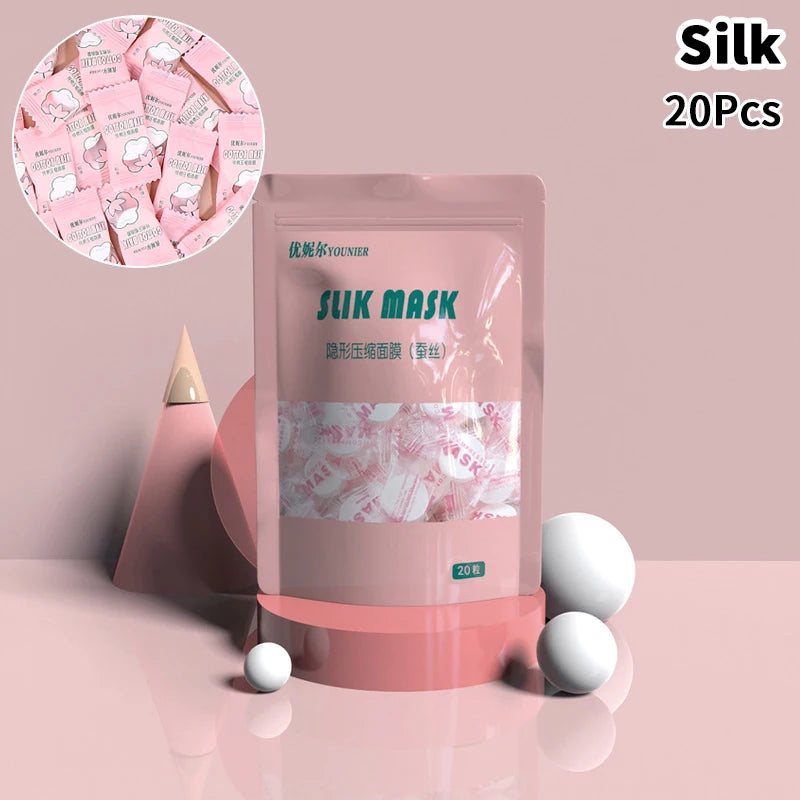 New Candy Disposable Compressed Facial Mask 20/50/100Pcs Face Mask Facial Towel Coin Wrapped Tissues Paper Skin Care Silk/Cotton