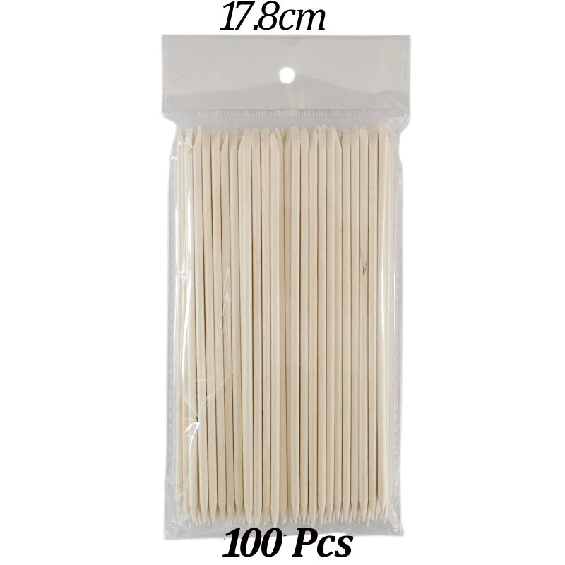 100PCS Cuticle Pusher Remover Nail Art Tools Orange Wood Sticks Rhinestones Picker Bead Pusher Manicure Pedicure Care