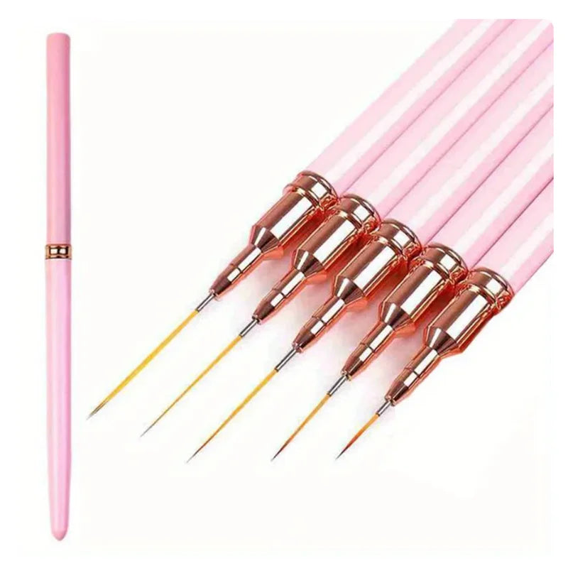 5Pcs Set Nail Art Liner Brushes Set Elongated Lines Striping Drawing UV Gel Painting Nail Design Pen Professional Manicure Tool