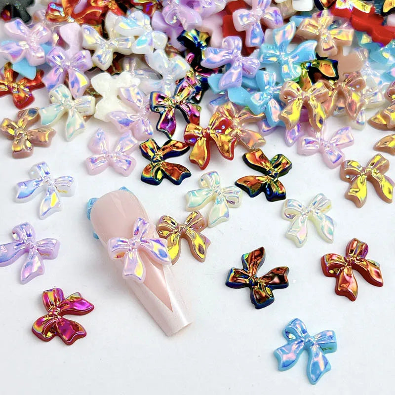 50pcs 3D Aurora Clear Resin Bow Nail Art Charms Cute Butterfly Glitter Nails Decoration Supplies Jewellery Accessories DIY