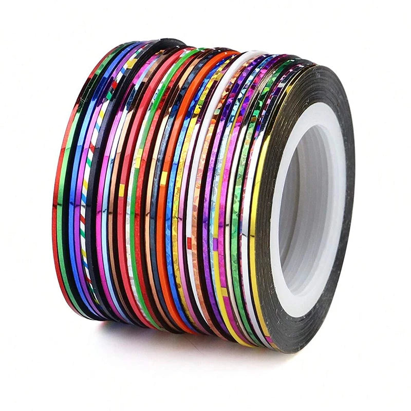 30PCS Nail Striping Tape Metallic Yarn Line 3d Nail Art Tool Colour Rolls Nail Decals DIY Nail Tips Sticker Decoration