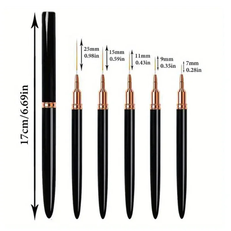 5Pcs Set Nail Art Liner Brushes Set Elongated Lines Striping Drawing UV Gel Painting Nail Design Pen Professional Manicure Tool