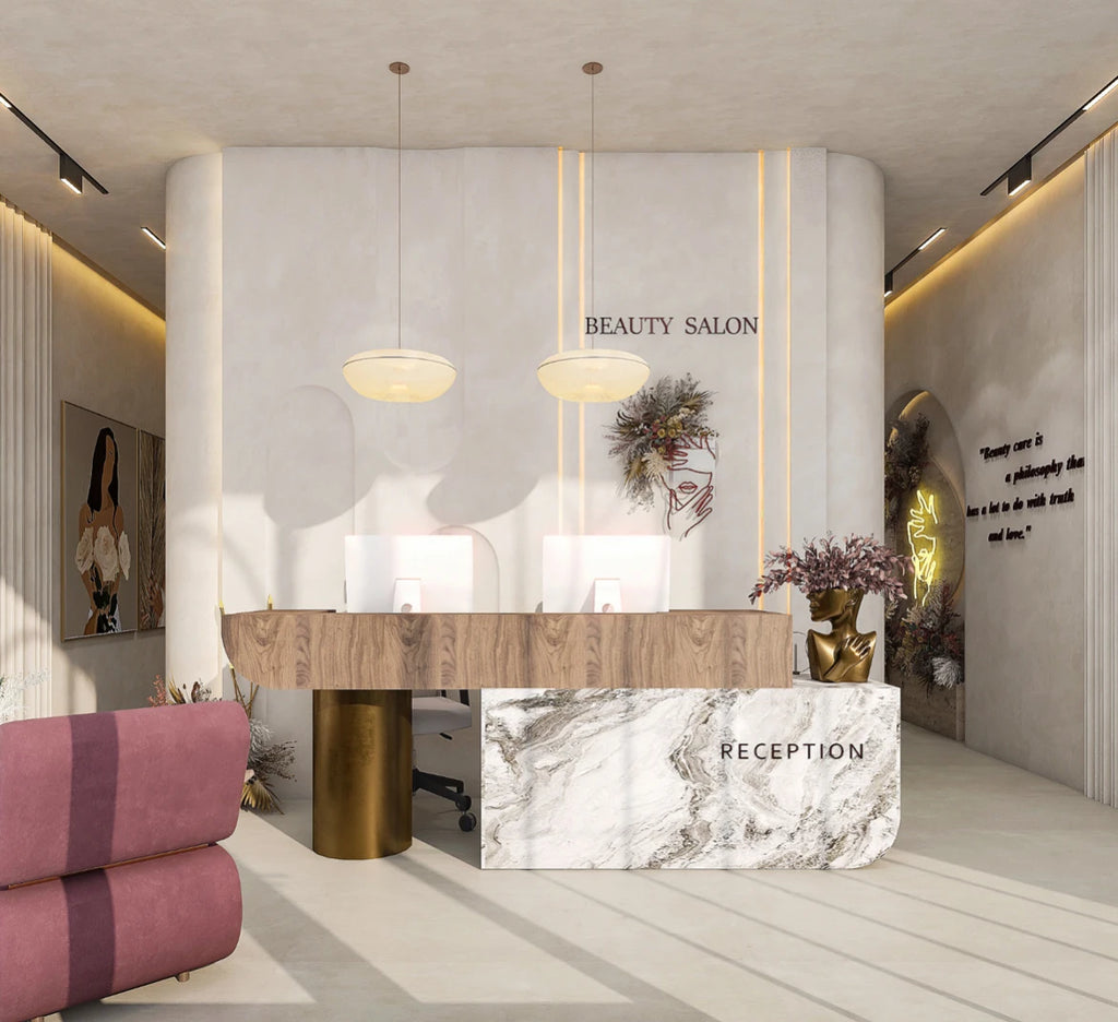 Luxury Beauty Salon Interior Design Skincare Store Manicure Station Wall Shelf  Spa Salon Display Furniture