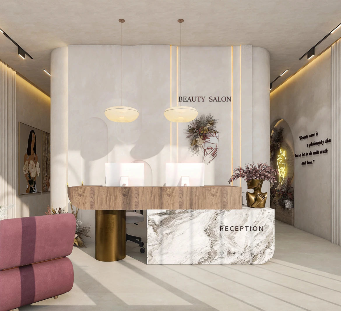 Luxury Beauty Salon Interior Design Skincare Store Manicure Station Wall Shelf  Spa Salon Display Furniture