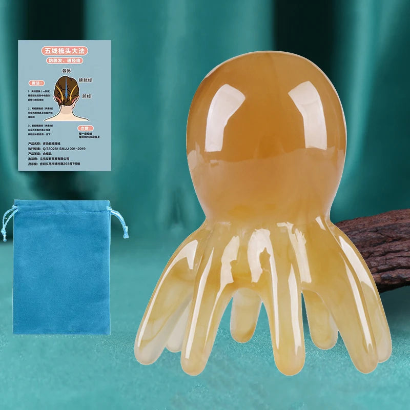 Octopus Massage Comb Head Meridian Scraping Scalp Massage Brush Acupuncture Gua Sha Massage Comb Fatigue Relief Massage