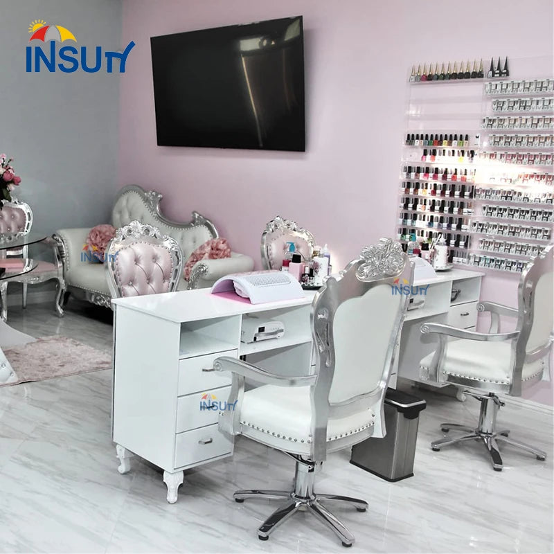 Modern pink Leather Nail Table Beauty Salon Furniture Manicure Table